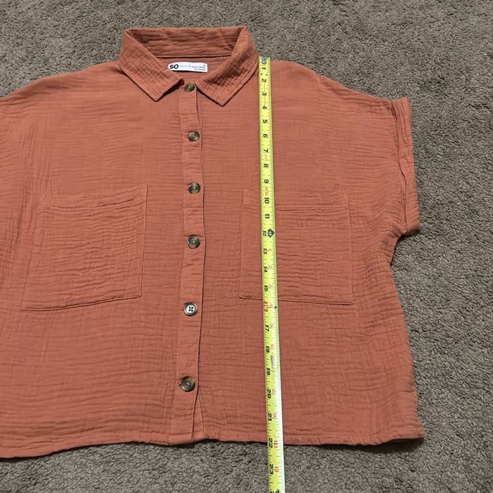 NWT SO brand Cotton Button Front Shirt-Sz M-Relaxed Boxy Fit-Rusty Orange Color - Picture 10 of 14